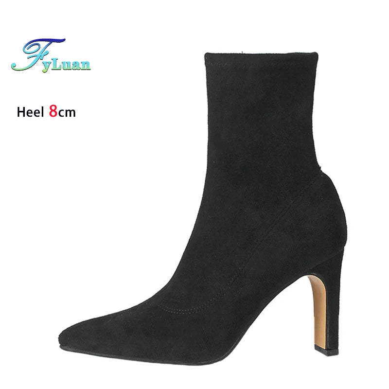 Pointed Leather High Heel Ankle Boots