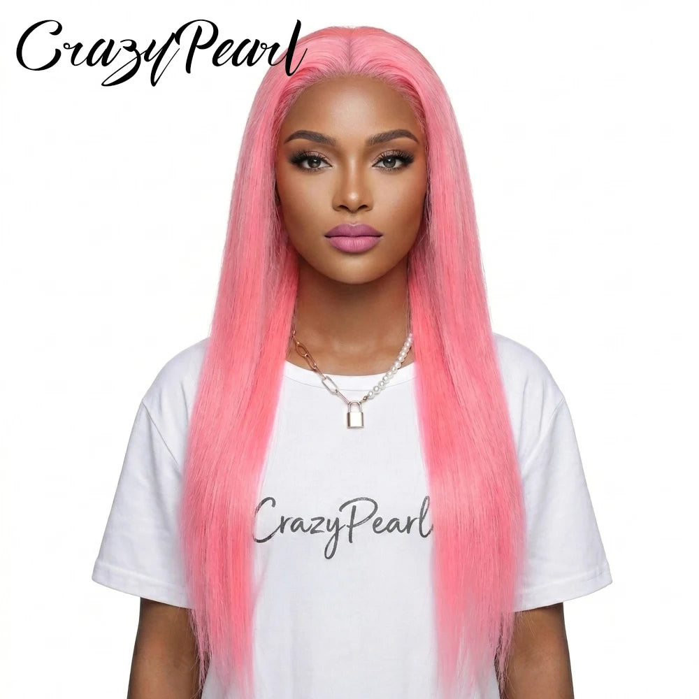 Salmon Pink Straight Lace Front Human Hair Wig for Women