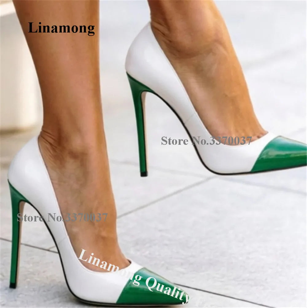 Green Red Patchwork Patent Pumps