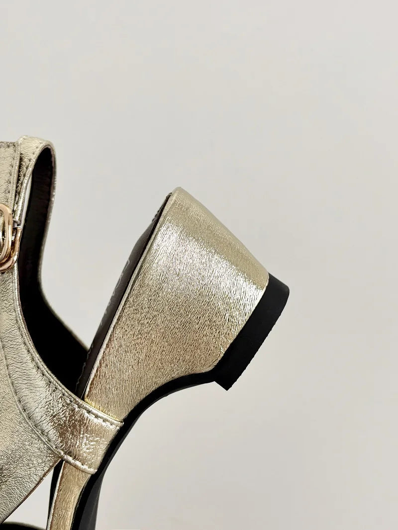 Handmade Real Leather Bowtie Square Heel Slingback Sandals for Women