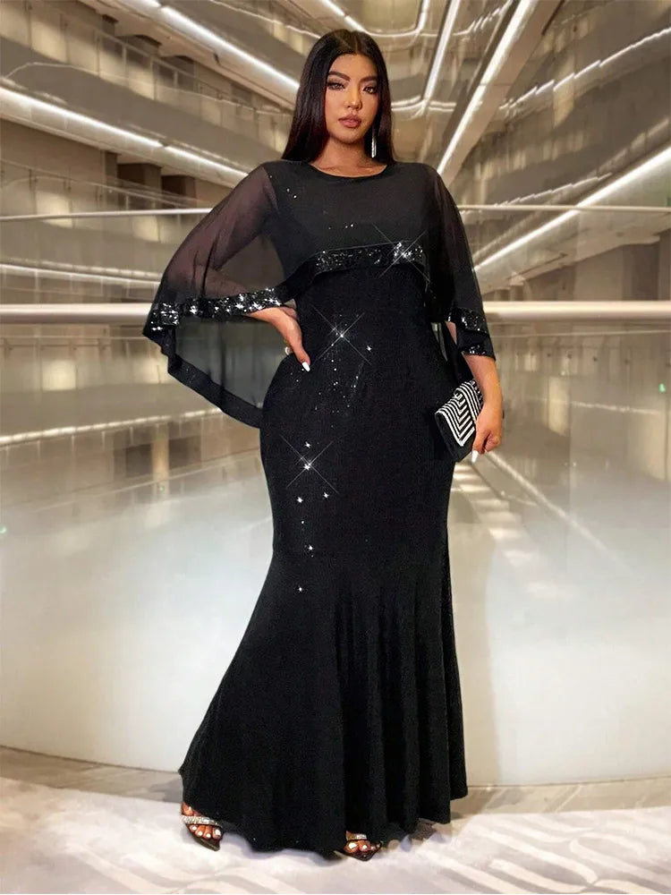 Plus Size Sequin Shawl Evening Gown