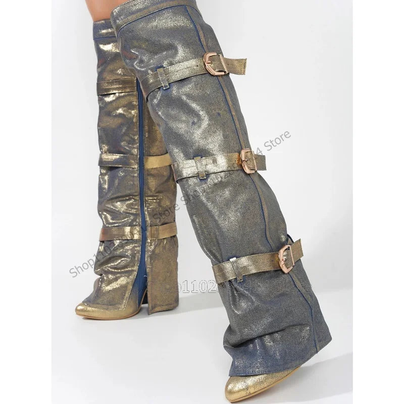 Black Pointed Toe Knee High Boots With Side Zipper For Women