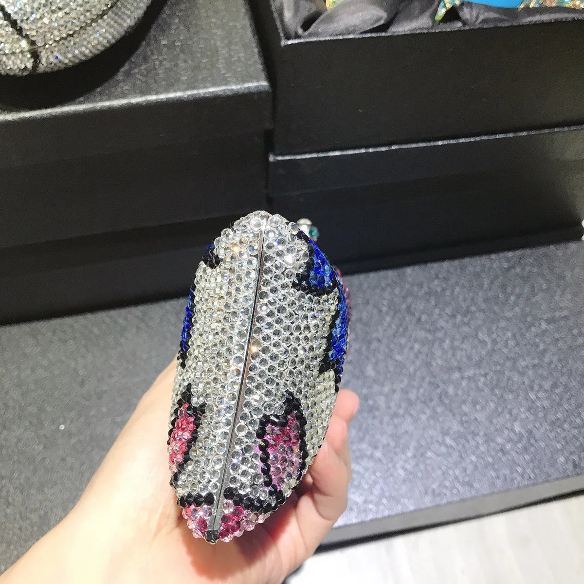Sparkling Crystal Quilted Hard Case Clutch Bag for Women