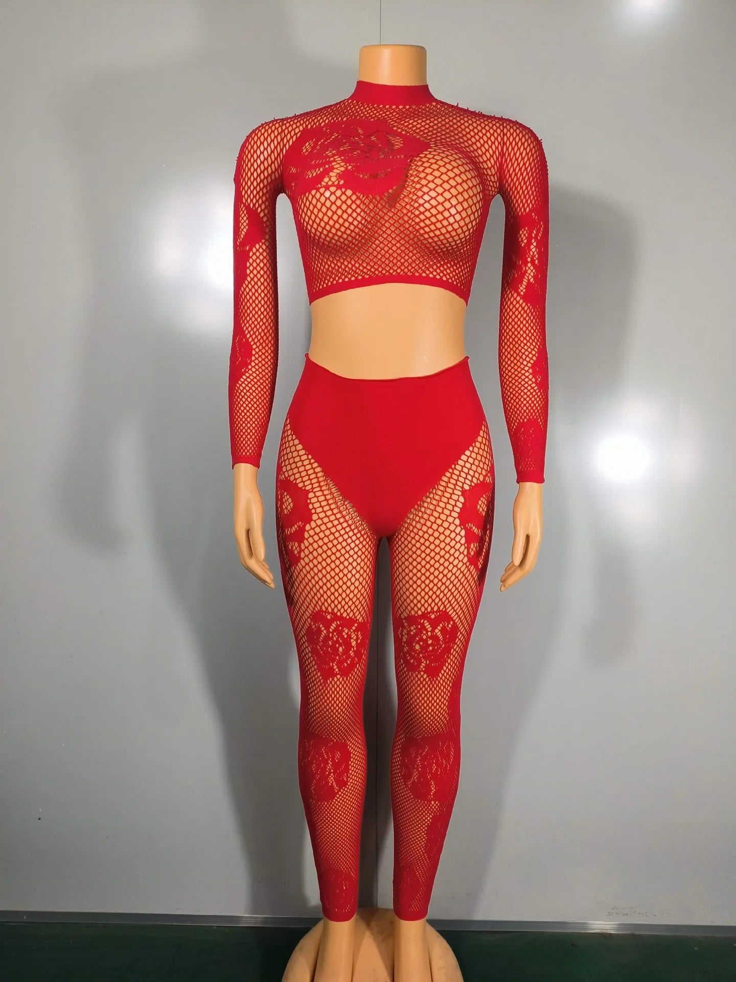 Chic Sheer Mesh Crochet Floral Two Piece Set for Women
