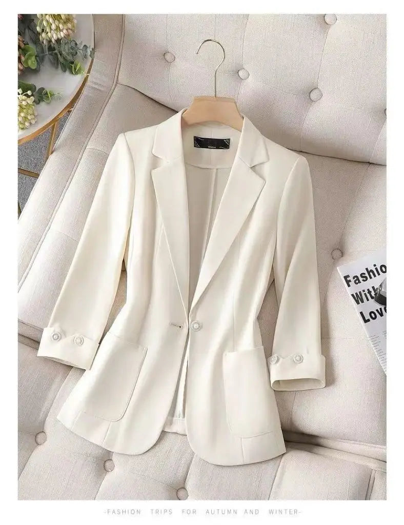 New 2025 Summer Women Blazers Coat Thin Suit Jacket for Women Short Slim Seven Point Suit, Single-layer