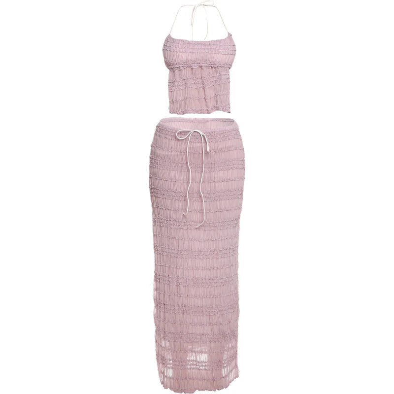 Elegant Backless Halter Two Piece Skirt Set for Women
