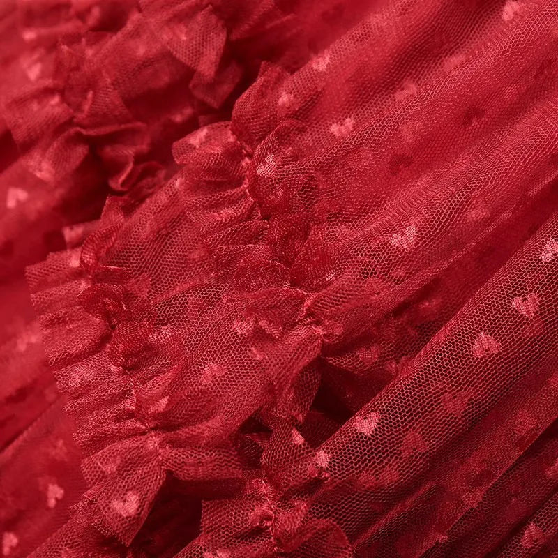 Romantic Vintage Jacquard Tulle Puff Skirt for Women