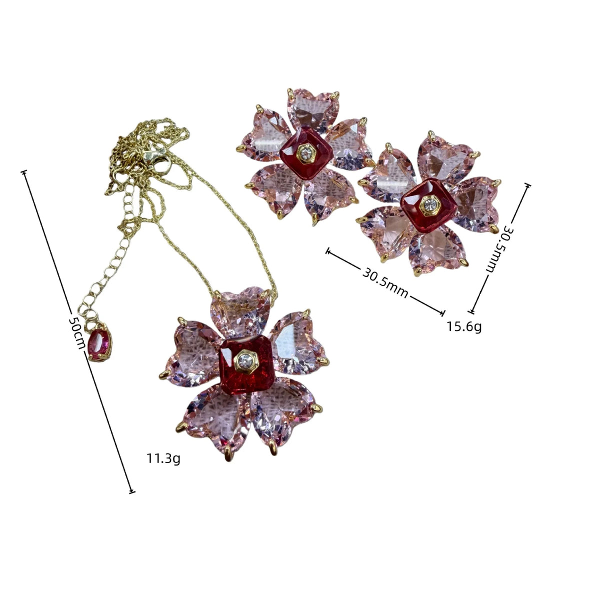 Crystal Flower Pendant Necklace and Earring Set for Women
