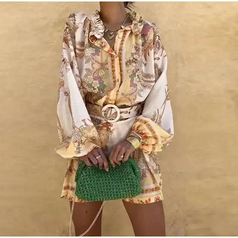 Casual Print Relaxed Fit Top and Shorts Set for Women