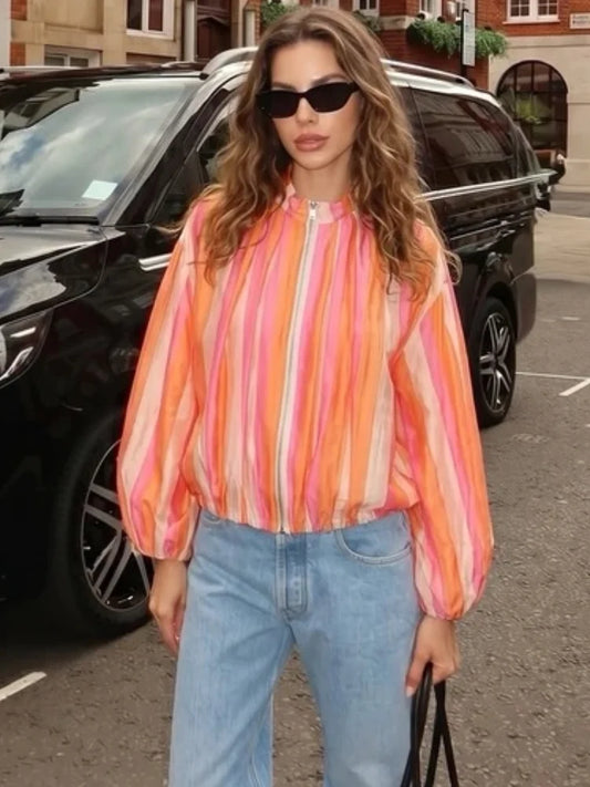 Striped Stand Collar Jacket