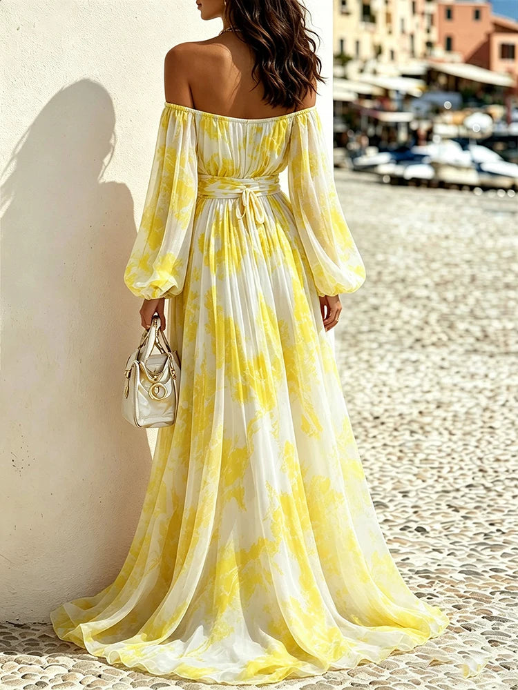 Floral Off Shoulder Hollow Out Maxi Dress for Women