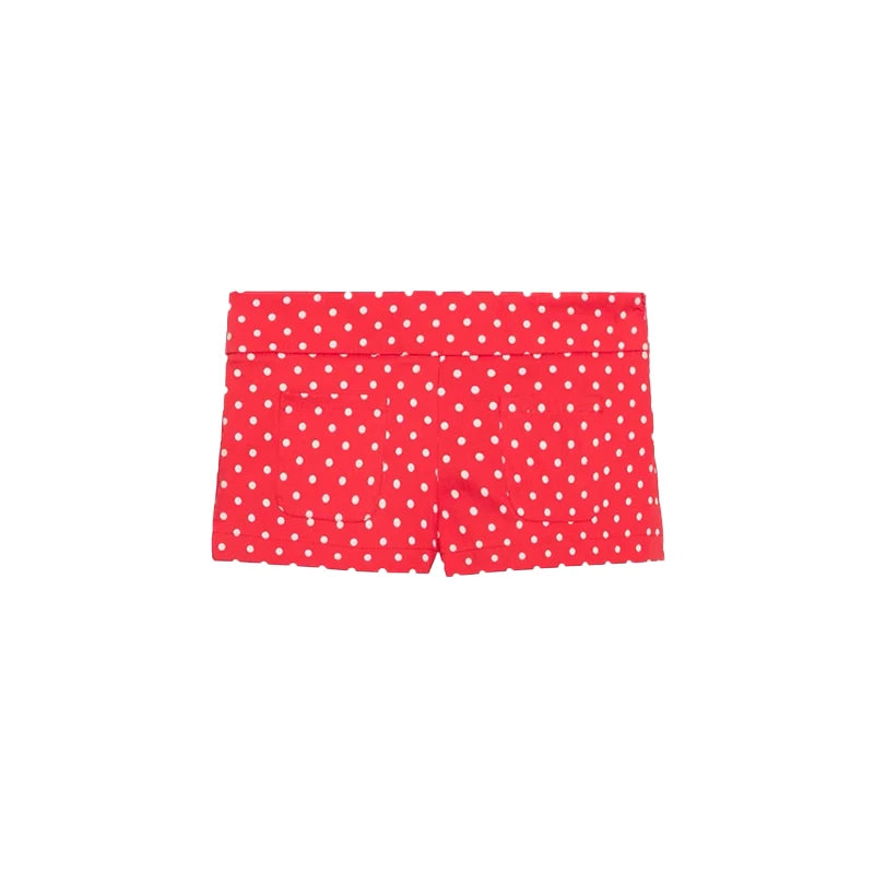 Polka Dot Stand Collar Jacket And High Waist Shorts For Women