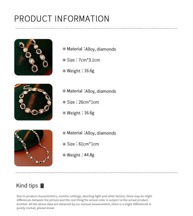 Retro Rhinestone Jewelry Set with Necklace and Earrings for Women