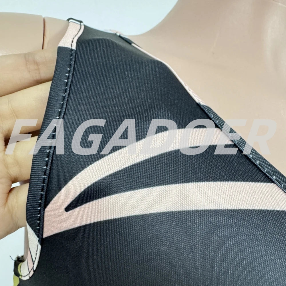 FAGADOER Fashion Stripe Printing Bodycon Rompers Women Oblique Shoulder Backless One Piece Jumpsuits Female Midnight Overalls