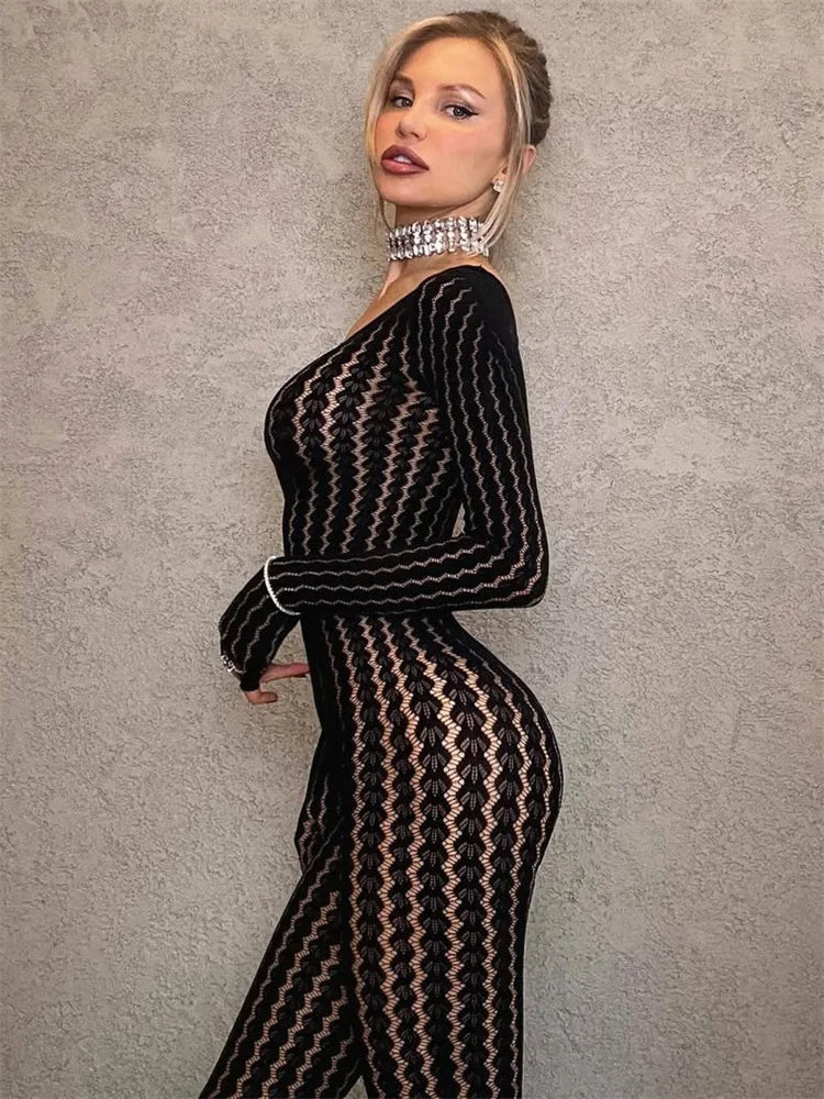 Sheer Patchwork Wrap Front Jumpsuit