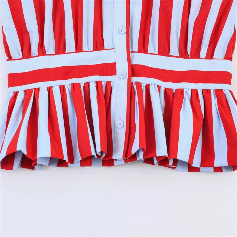 Chic Striped Sleeveless Bow Tie Collar Blouse for Women