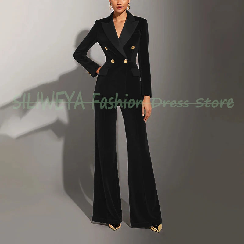 Double Breasted Velvet Suit Set