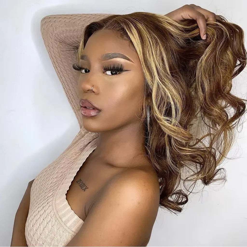 Burgundy Highlight Body Wave Lace Front Human Hair Wig for Women