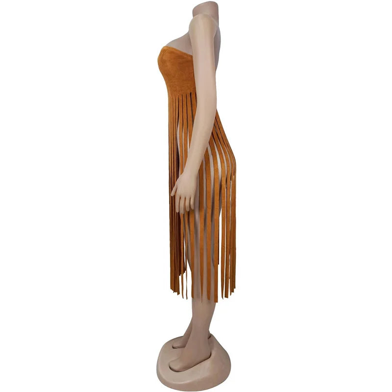 Doyerl Tassel Fringed Tube Strapless Tops Woman 2025 Y2K Clothes Harajuku Birthday Night Club Party Gothic Blusas Elegantes