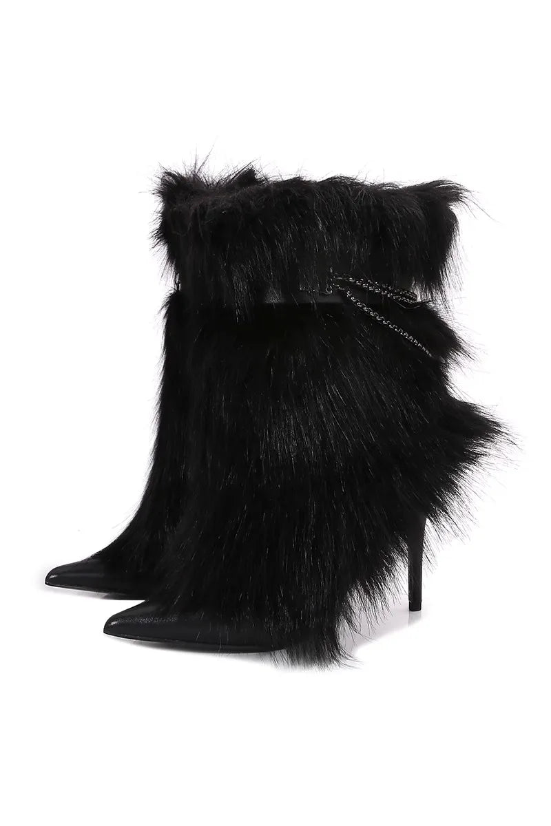 Fuchsia Faux Fur Buckle Ankle Boots