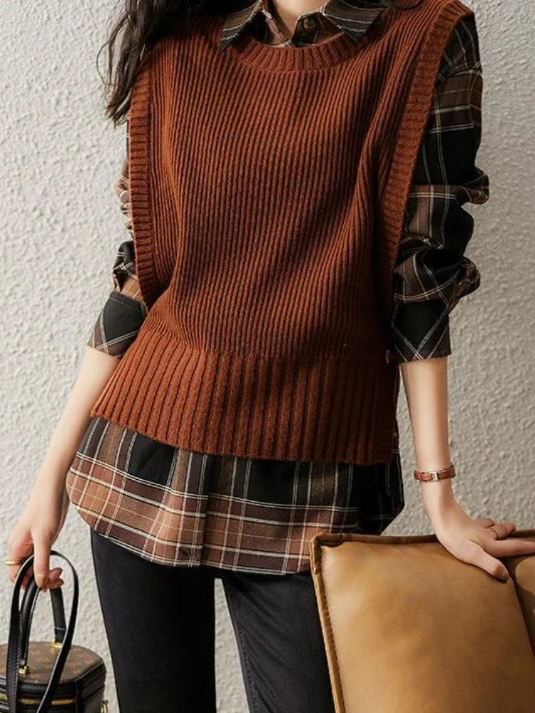 Waistcoat Round O Neck Solid Knit Vests for Women Pullover Lady Sweaters Wool Fashion 2025 Smooth Sleeveless Clothing Winter Y2k