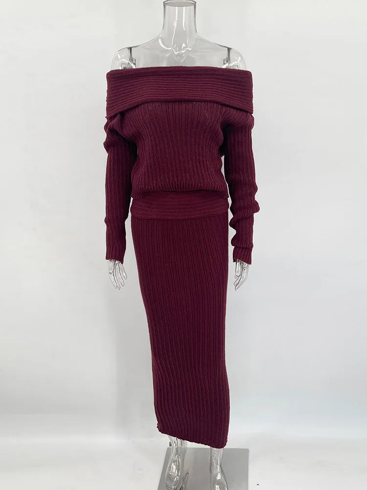 One-Shoulder Knit Skirt Set