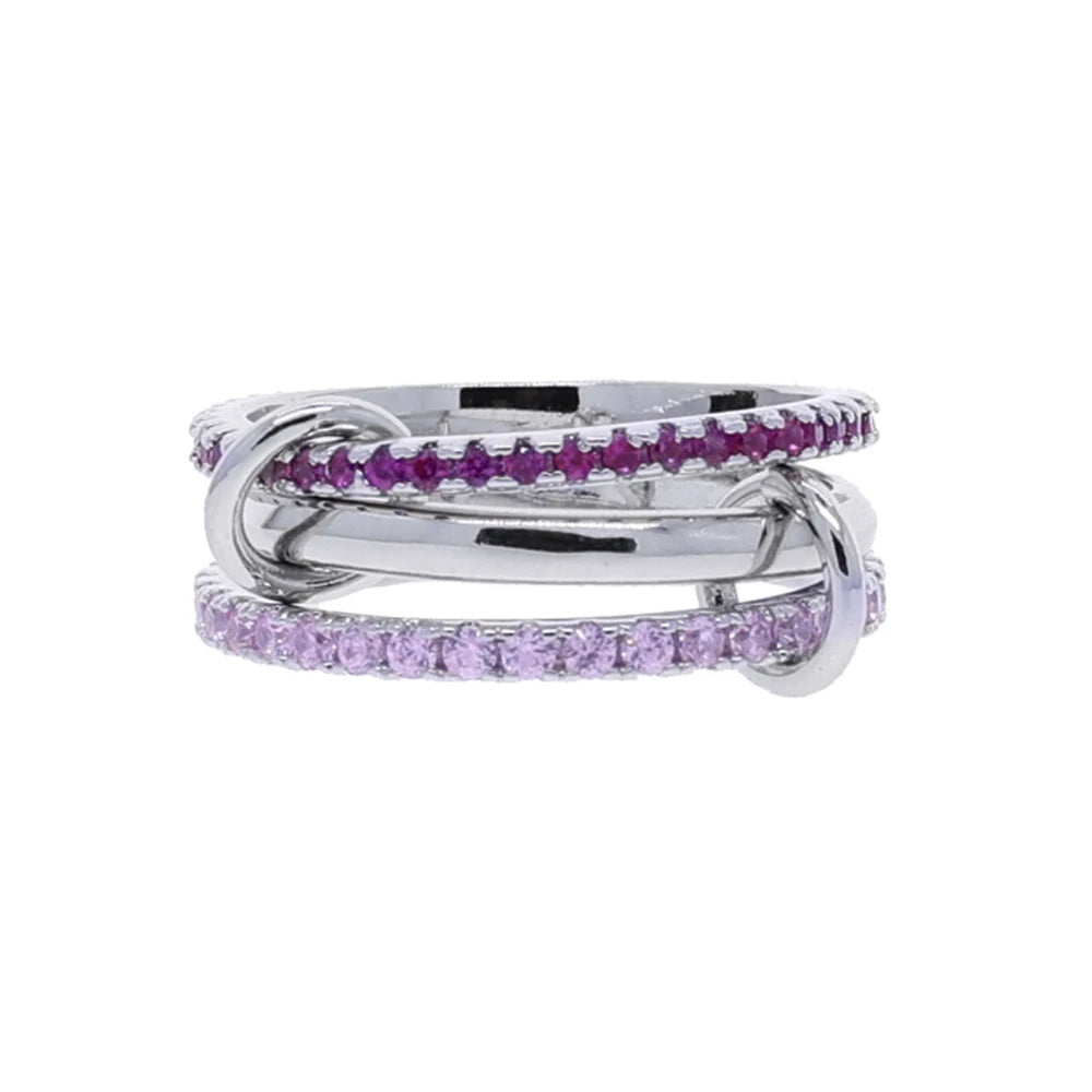 Gold Tone Pink Zircon Stacking Band Rings for Women