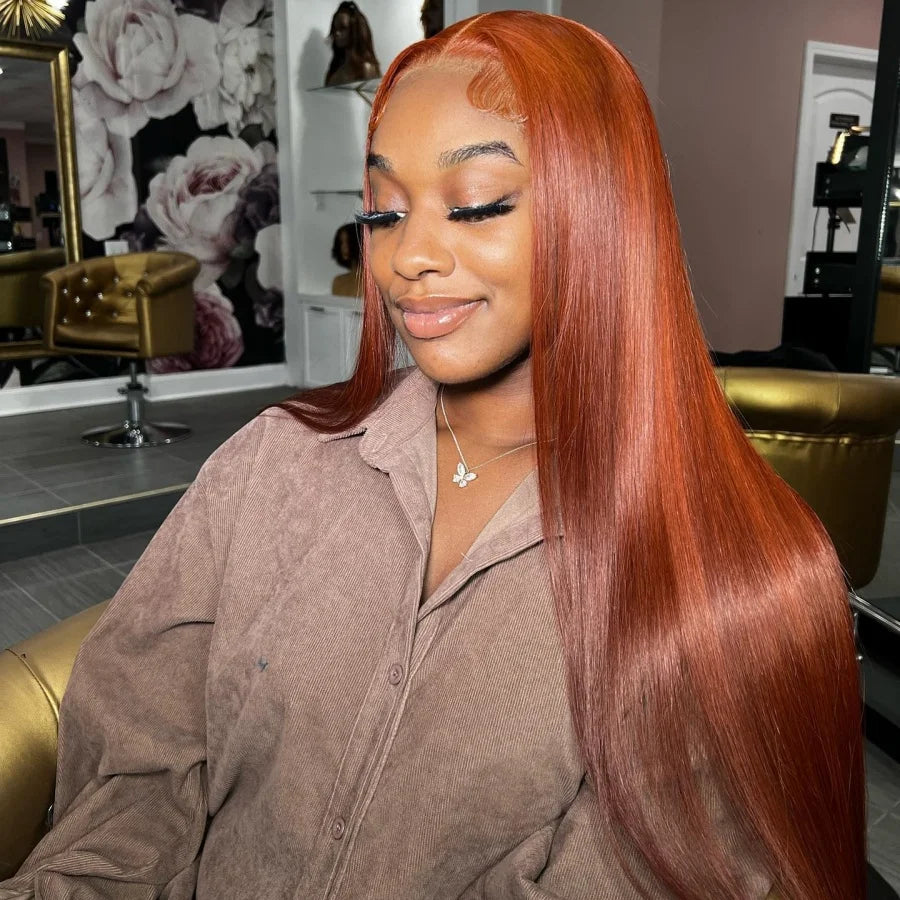 Bone Straight Ginger Orange Lace Front Wig For Women