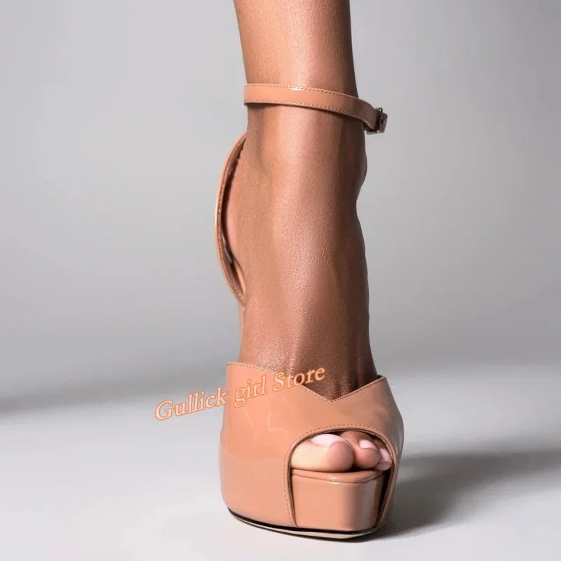 Patent Leather Open Toe Platform Stiletto Pumps for Women