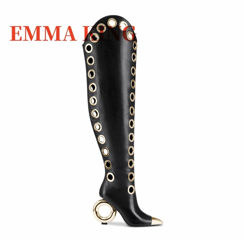 Metallic Eyelet Detail Over The Knee Boots for Women