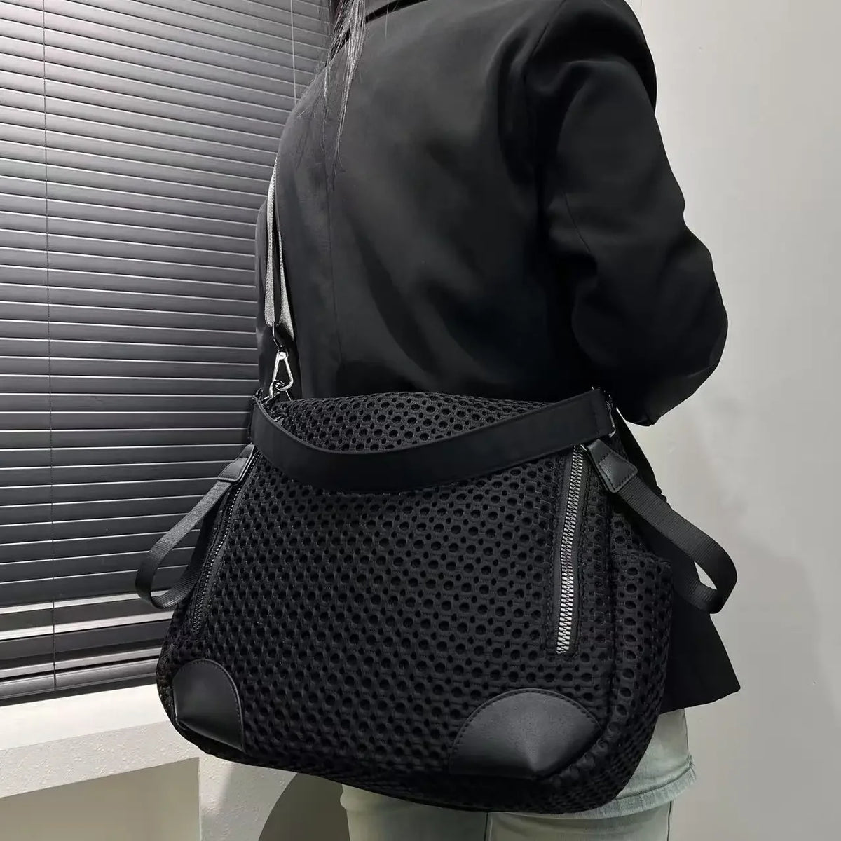 Retro Nylon Mesh Shoulder Bag With Large Capacity for Women