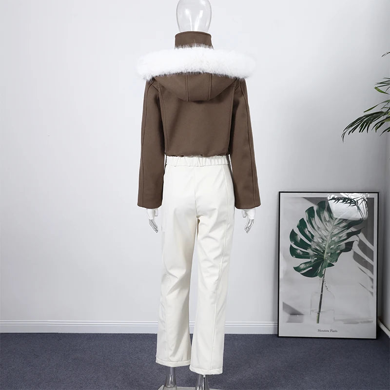 High Waist Full Zip Hooded Windproof Ski Jumpsuit For Women