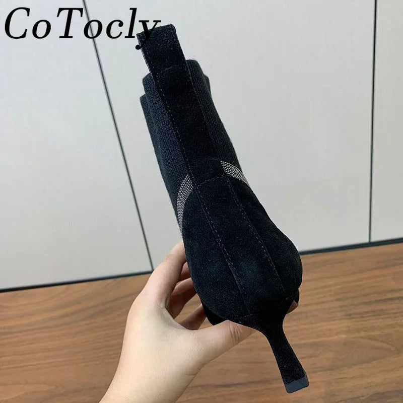 Pointed Toe Kitten Heel Suede Ankle Boots For Women