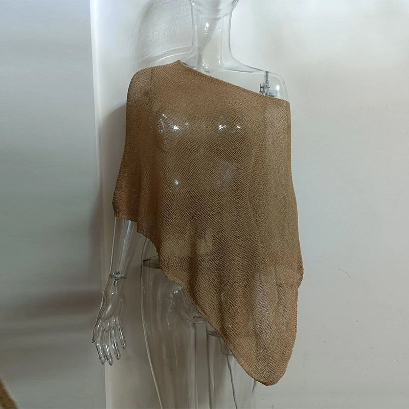 Sheer Knit O Neck Asymmetrical Loose Blouse for Women