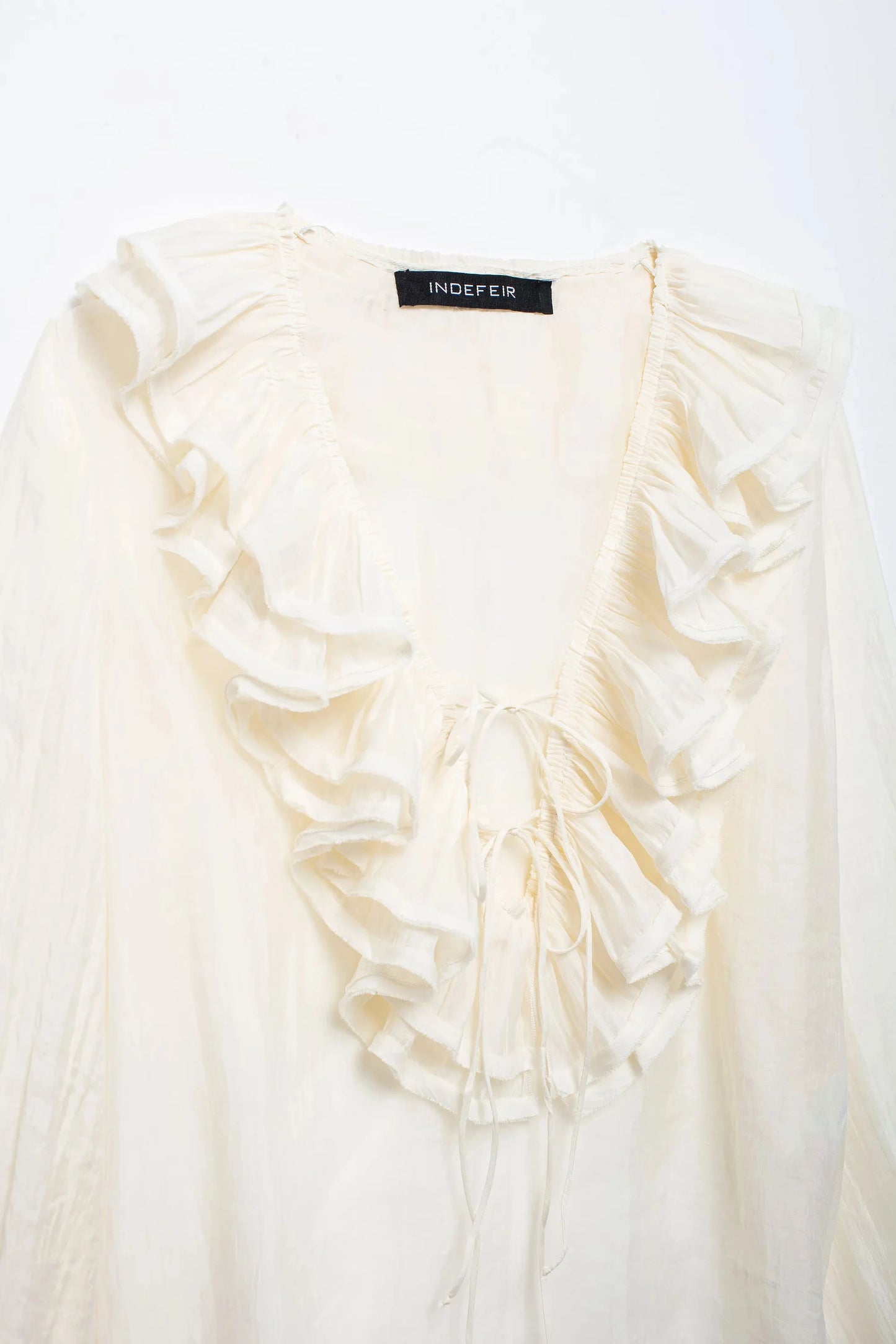 Elegant Retro V Neck Ruffle Trim Long Sleeve Top for Women
