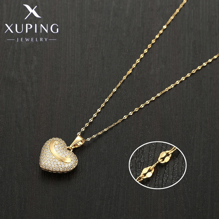 Light Gold Heart Pendant Link Necklace