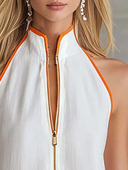 Striped Print Sleeveless Ruffled High Waist Zipper Mini Dress for Women