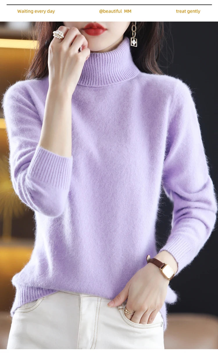 Soft Warm Knit Cashmere Turtleneck Sweater for Women