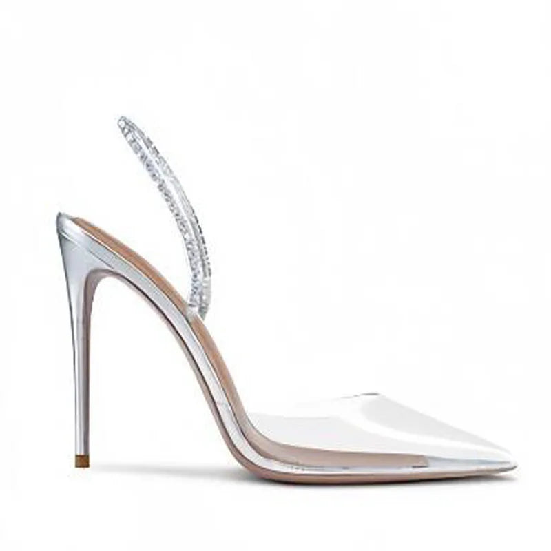 Crystal-Embellished Clear Slingback Pumps for Women