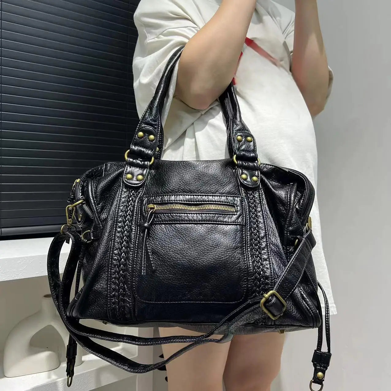 Large Capacity Retro Distressed Shoulder Crossbody Bag for Women