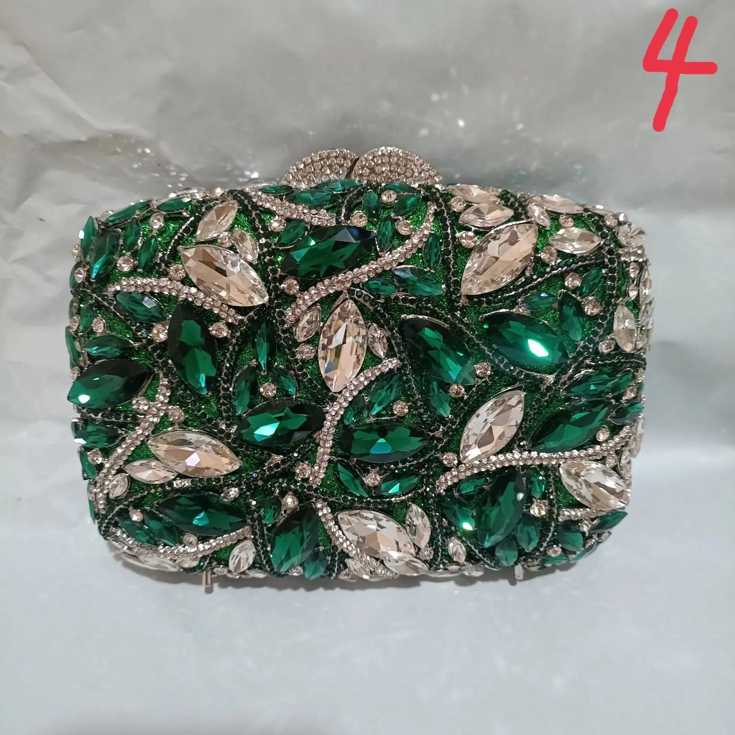Elegant Jade Green Women Big Stones Evening Bags Crystal Metal Clutches Bags Green Wedding Party Minaudiere Purses and Handbags