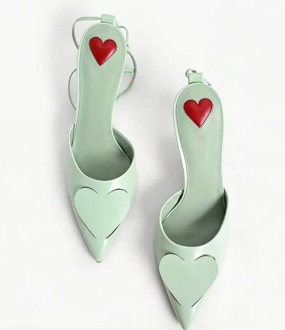 Red Heart Cutout Leather Pointed Pumps