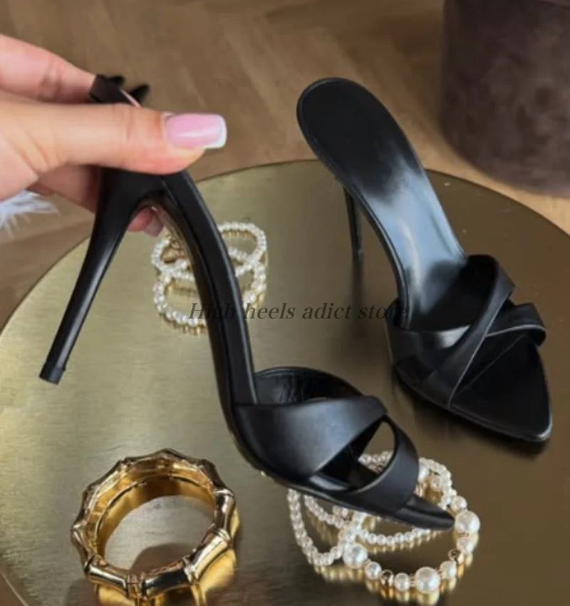 Elegant Pointy Toe Leather Stiletto Mules for Women