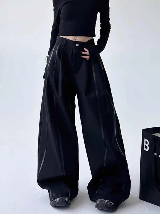 Women's Black Gothic Urban Pants Baggy Oversize Suits Long Pants Harajuku Japanese 2000s Style Y2k Emo Vintage Trousers Clothes