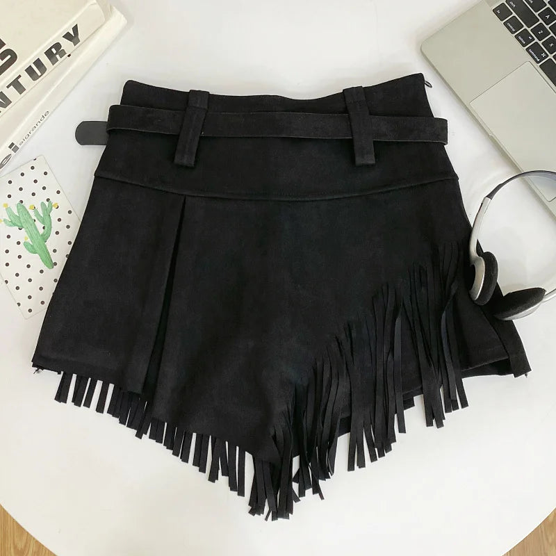Tassel Detail Faux Suede Shorts
