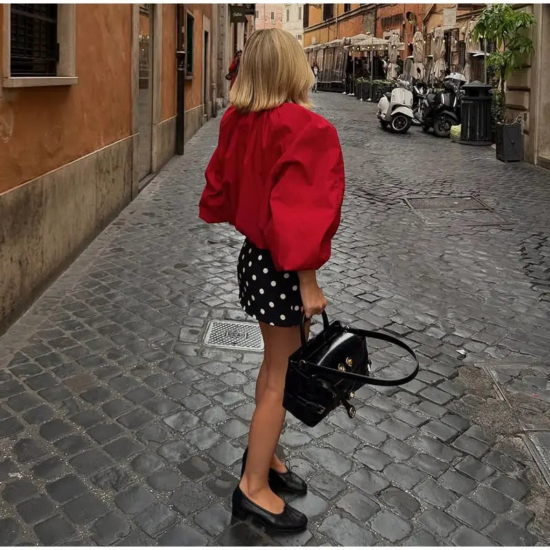 Zip Up High Neck Puff Sleeve Cropped Jacket For Women