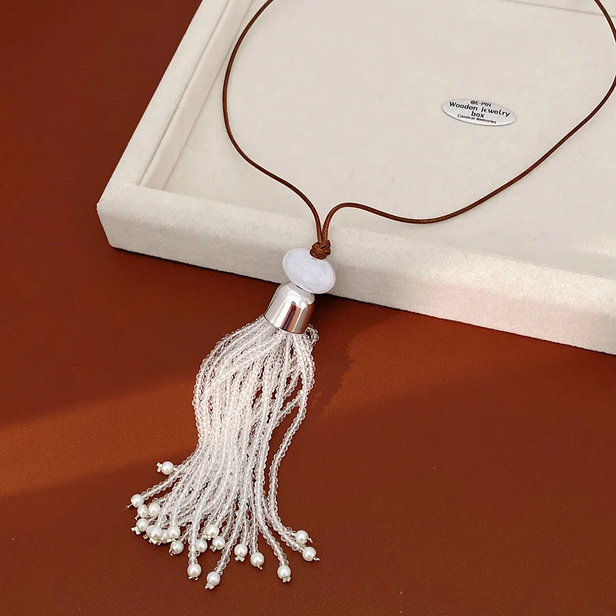 Glass Beaded Tassel Pendant Necklace
