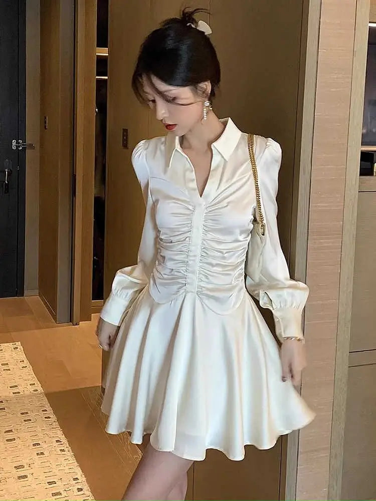 Vintage Pleated Long Sleeve Maxi Dress