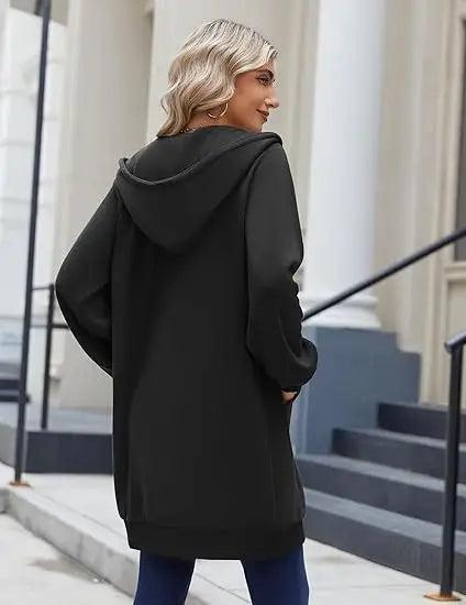 Solid Color Long Sleeve Zippered Hoodies For Women