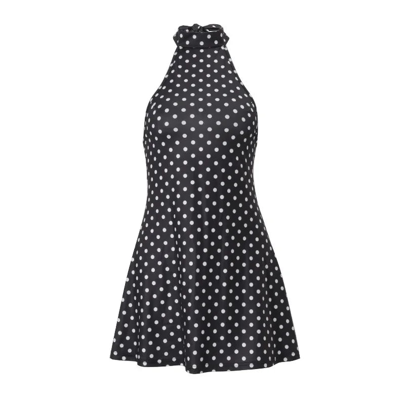 Polka Dots Backless Sleeveless Beaded Square Collar Long Dress for Women